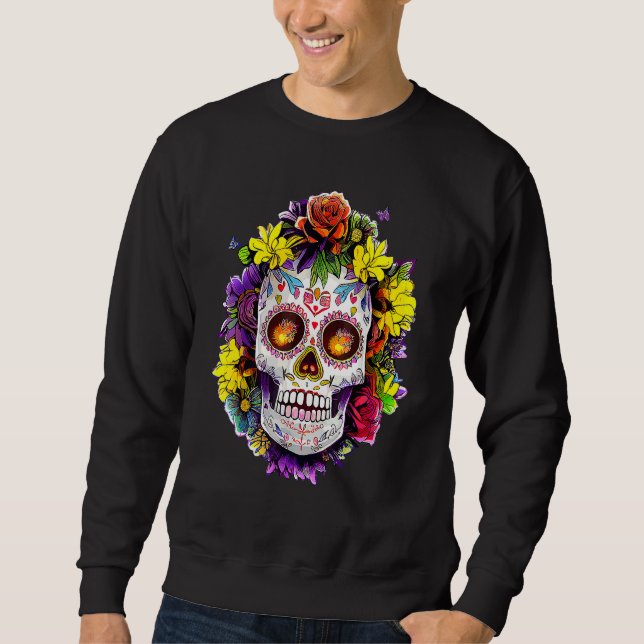 Dia De los Muertos Sockersockel Dag för de Döda Lång Ärmad Tröja (Framsida)