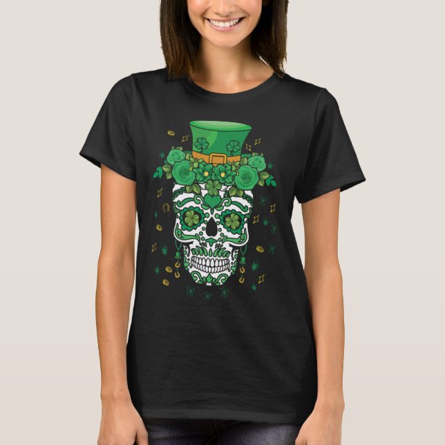 Dia De Los Muertos St Patty's Day Irish Flower Par T Shirt (Framsida)