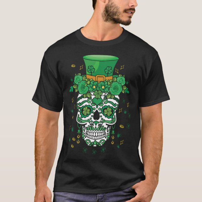 Dia De Los Muertos St Patty's Day Irish Flower Par T Shirt (Framsida)
