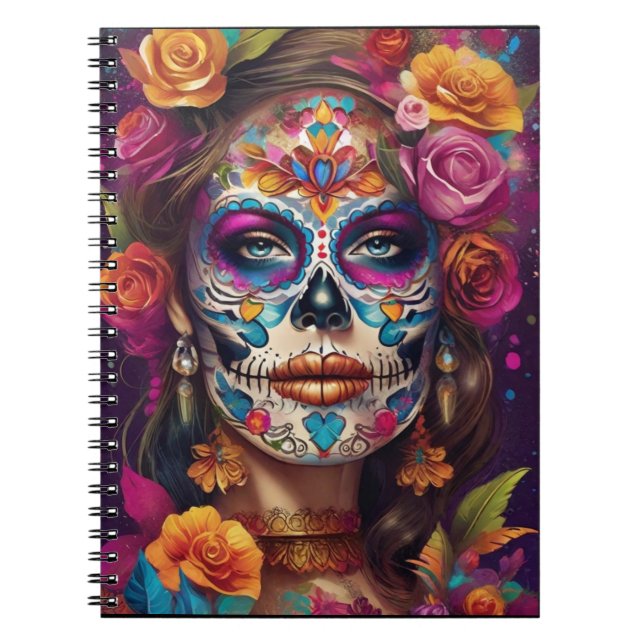 Dia de los Muertos Sugar Skull Beauty Anteckningsbok (Framsidan)