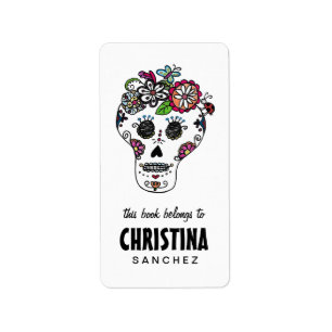 Dia de Los Muertos, Sugar Skull, bokplattor Adressetikett