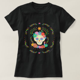 Día de los Muertos Sugar Skull Circular Design T Shirt