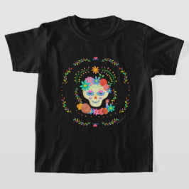 Día de los Muertos Sugar Skull Circular Design T Shirt