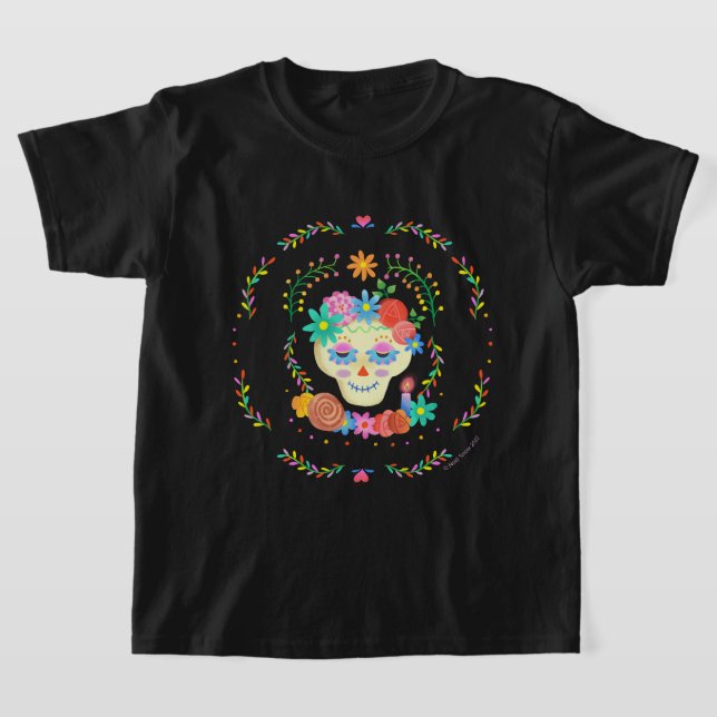 Día de los Muertos Sugar Skull Circular Design T Shirt (Laydown)
