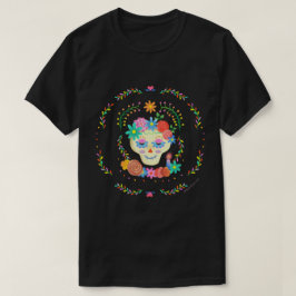 Día de los Muertos Sugar Skull Circular Design T Shirt