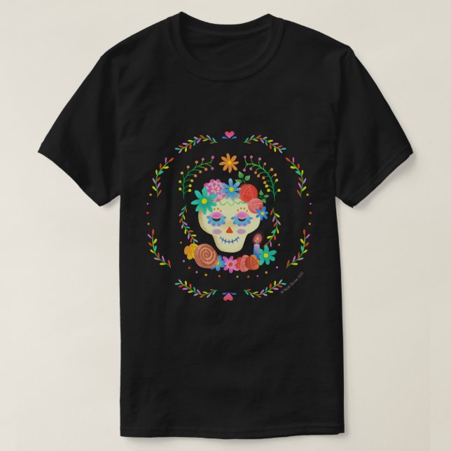 Día de los Muertos Sugar Skull Circular Design T Shirt (Design framsida)