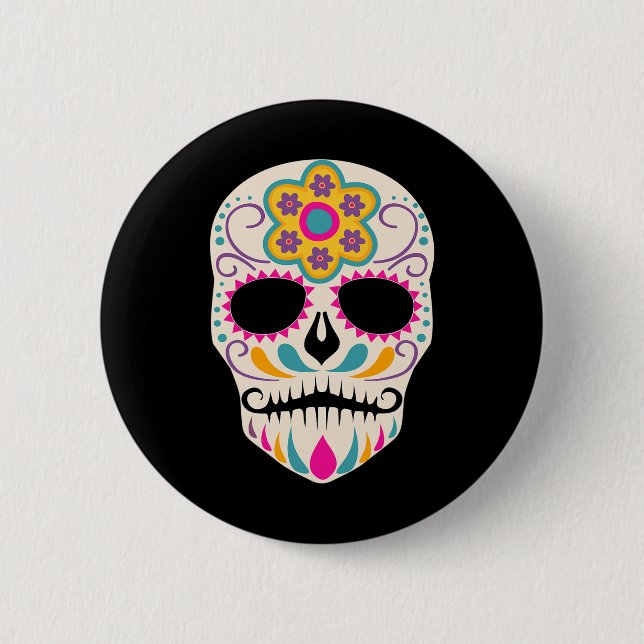 Dia de Los Muertos Sugar Skull, den spanska dagen  Knapp (Framsida)