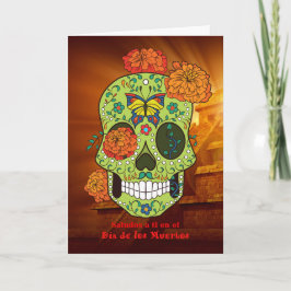 Dia de los Muertos Sugar Skull, Flowers en Espoñol Kort