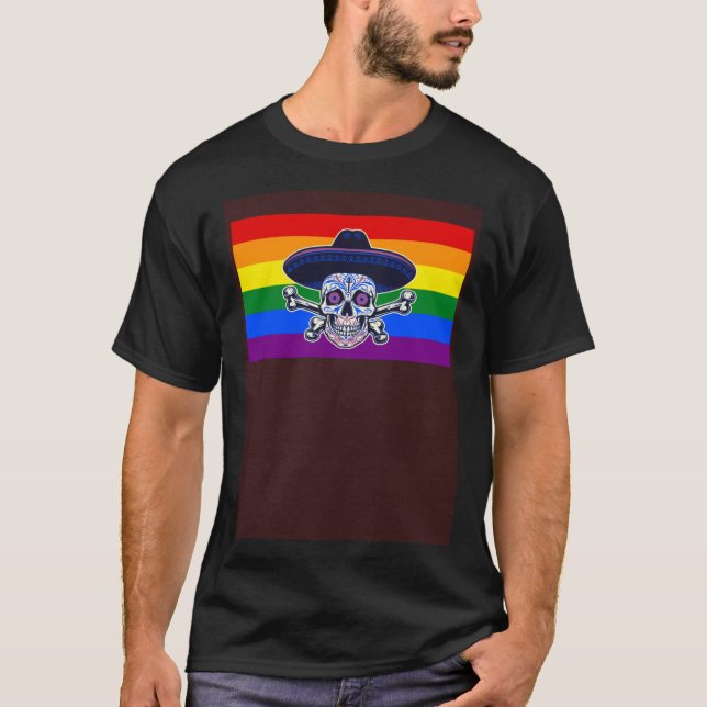 Dia De Los Muertos Sugar Skull Gay Pride Flag Mexi T Shirt (Framsida)