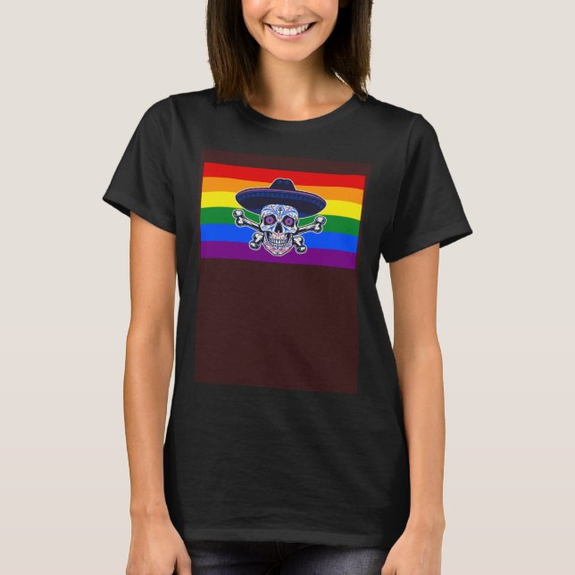 Dia De Los Muertos Sugar Skull Gay Pride Flag Mexi T Shirt (Framsida)