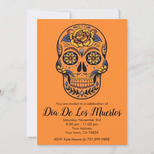 Dia De Los Muertos Sugar Skull Inbjudningar (Framsida)
