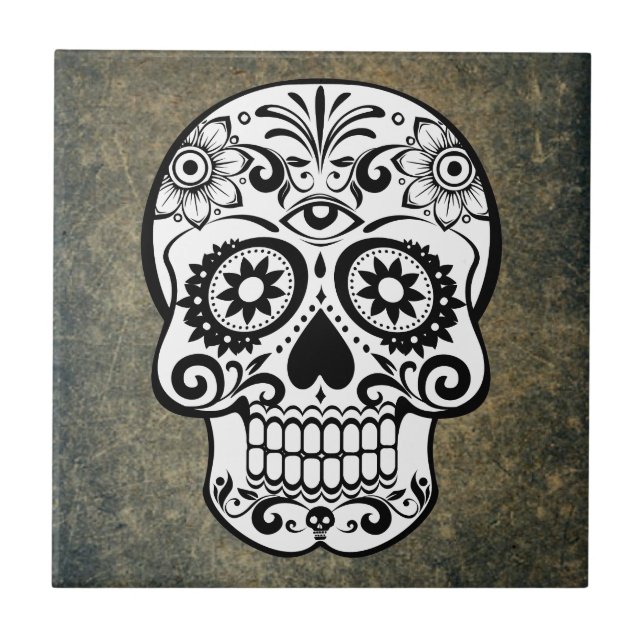 Dia De Los Muertos Sugar Skull Kakelplatta (Framsidan)