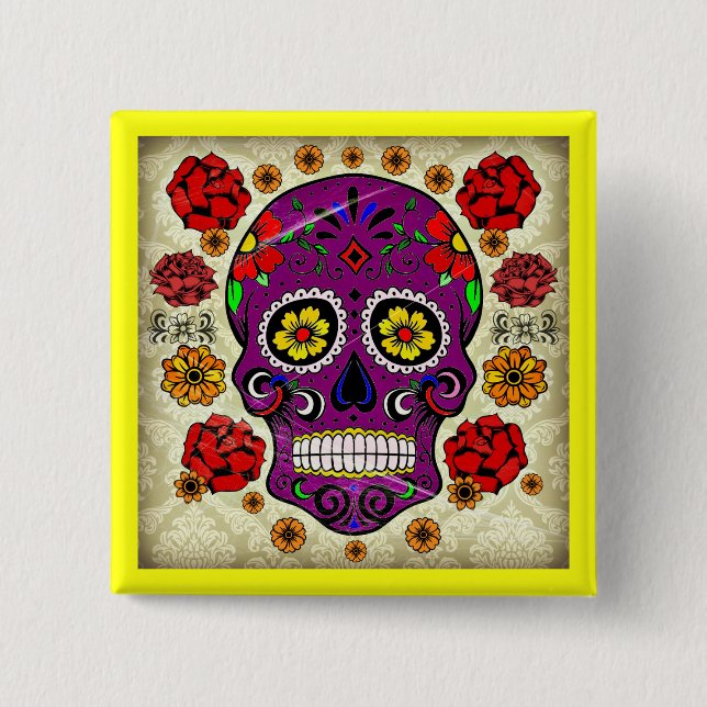 Dia de los muertos - Sugar Skull-knapp Knapp (Framsida)