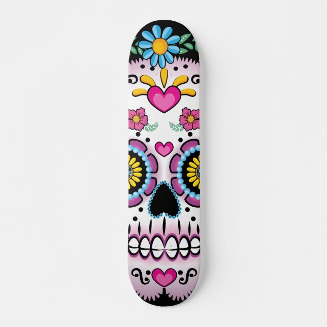 Dia de los Muertos Sugar Skull Mini Skateboard Bräda 18,5 Cm (Framsida)
