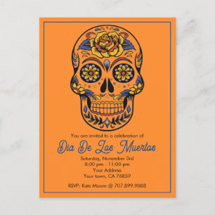 Dia De Los Muertos Sugar Skull Party Inbjudan Vykort