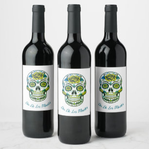 Dia De Los Muertos Sugar Skull Party White Vinflaska Etikett