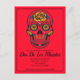 Dia De Los Muertos Sugar Skull Red Party Inbjudan Vykort