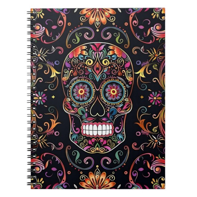 Dia de los Muertos Sugar Skull Spiral bärbar dator Anteckningsbok (Framsidan)