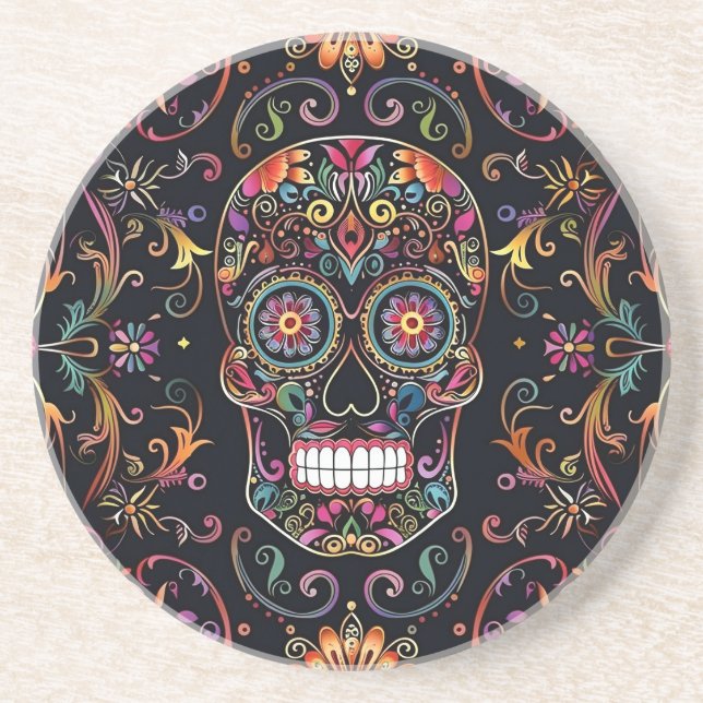 Dia de los Muertos Sugar Skull Stone Underlägg (Framsidan)