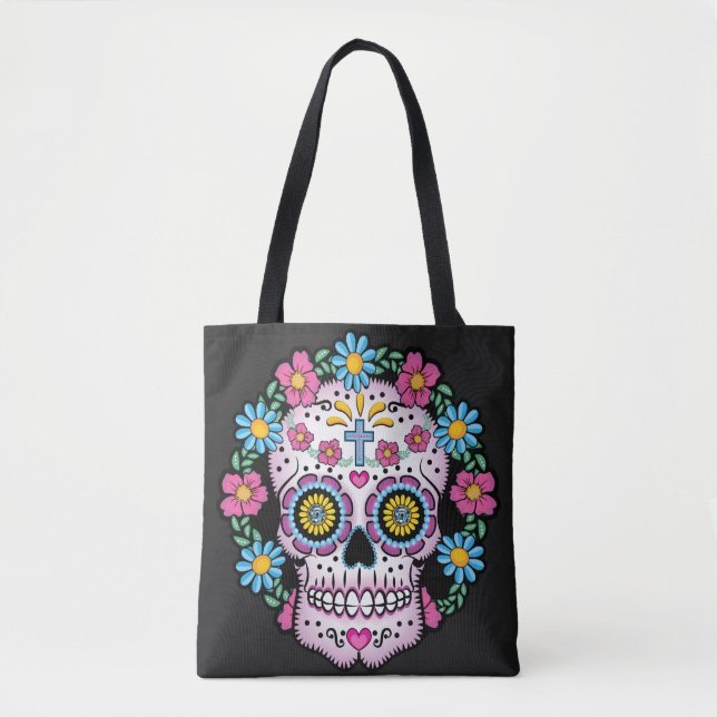 Dia de los Muertos Sugar Skull Tote Bag Tygkasse (Framsida)