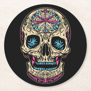 Dia De Los Muertos Sugar Skull Underlägg Papper Rund