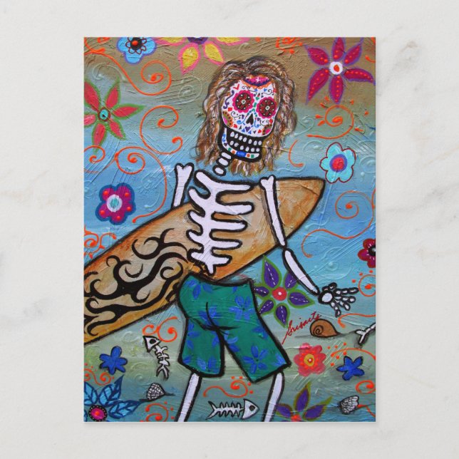 Dia de los Muertos SURFER Vykort (Framsida)