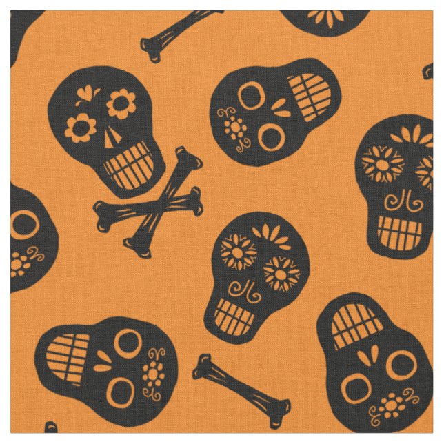 Dia de los Muertos Svarta papperskallar Mönster Tyg (Närbild)