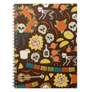 Dia De Los Muertos, tecknad mönster. Anteckningsbok