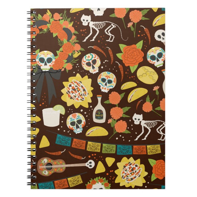 Dia De Los Muertos, tecknad mönster. Anteckningsbok (Framsidan)