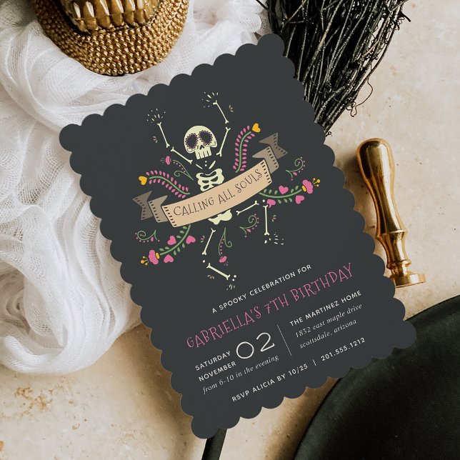 Día de los Muertos Theme Barns födelsedag Party Inbjudningar (Skapare uppladdad)