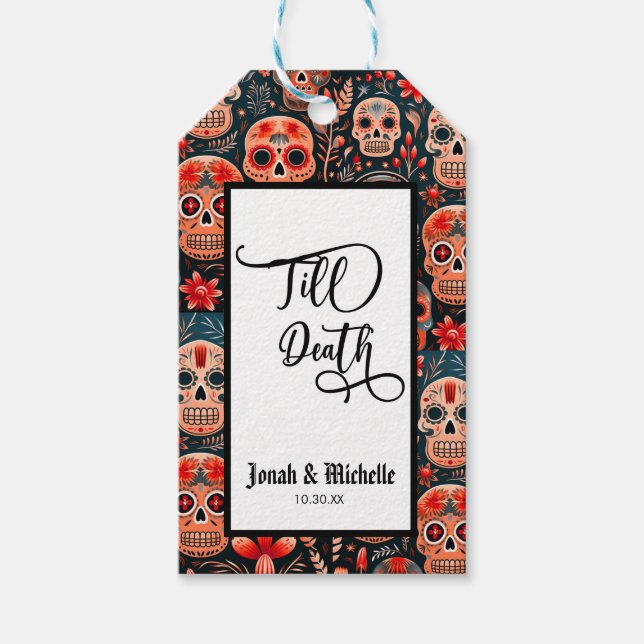 Día de los muertos Till Death Förlovningsfest Presentetikett (Framsidan)
