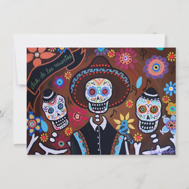 Dia de los Muertos Tres Amigos Mariachi Kort (Framsida)