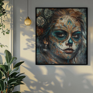 Dia de los Muertos turquise målat ansikte Canvastryck