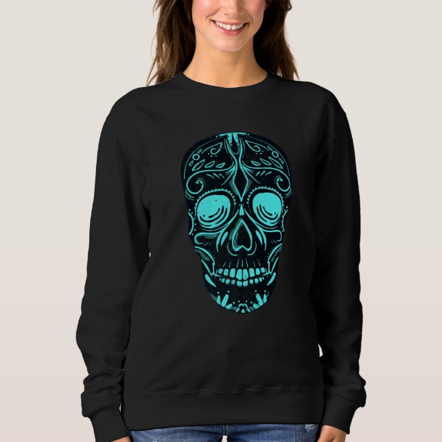Dia De Los Muertos Turquoise Mask Skull Premium T Shirt (Framsida)