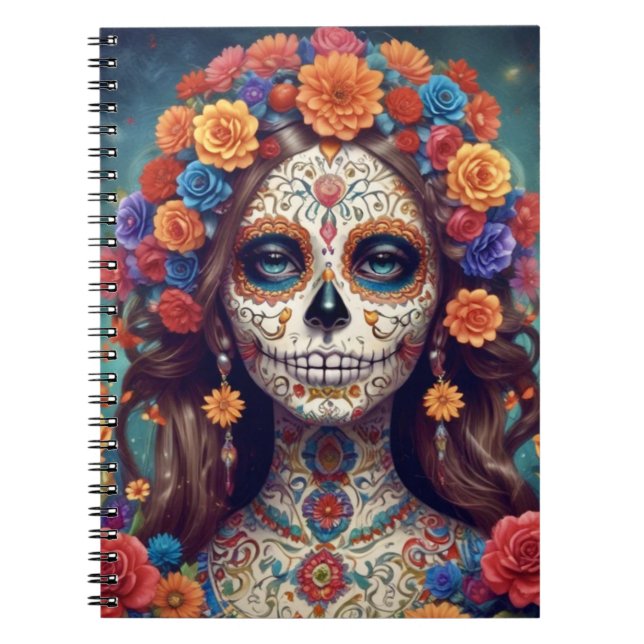 Día de los Muertos vackra kvinnlig bärbar dator Anteckningsbok (Framsidan)