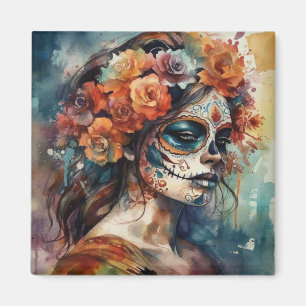 Dia de los Muertos vattencolor målat ansikte Magnet