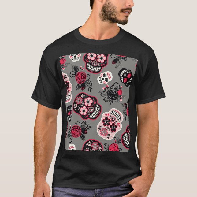 Dia de los Muertos: Vintage Mönster T Shirt (Framsida)
