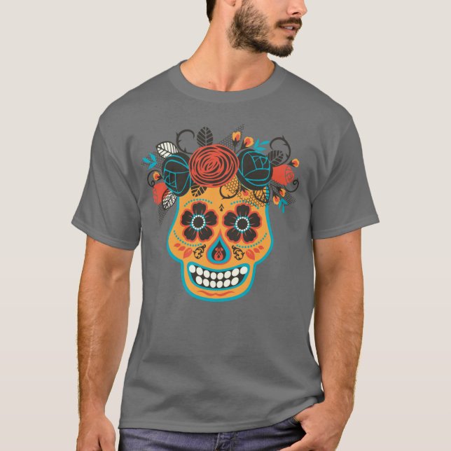 Dia de los Orange Sugar Skull T Shirt (Framsida)