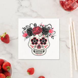 Dia de lost Muertos Socker Skalle med Rosor Pappersservett