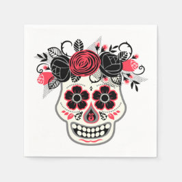 Dia de lost Muertos Socker Skalle med Rosor Pappersservett