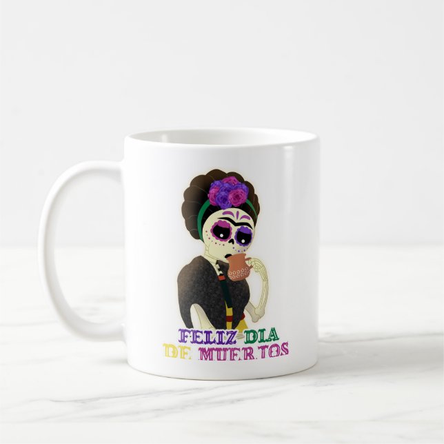 Día de muerto frida kahlo mug kaffemugg (Vänster)