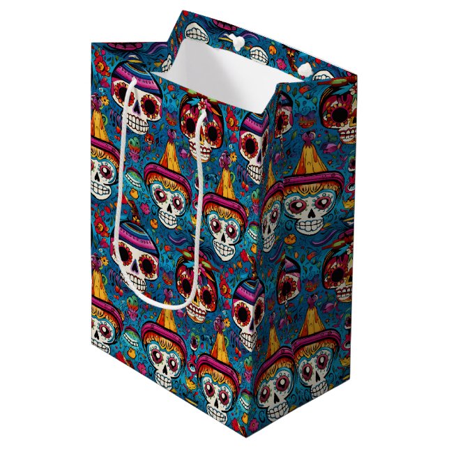 Dia de Muertos, blå döskallar mönster (Framsidan Vinklad)