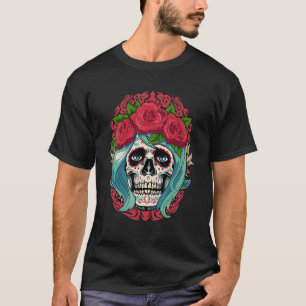 Dia de Muertos Blommigt Sugar Skull Kvinnor Röda d T Shirt