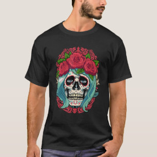 Dia de Muertos Blommigt Sugar Skull Kvinnor Röda d T Shirt