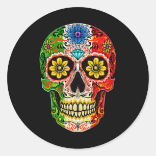 Dia De Muertos Cinco De Mayo Sugar Skull Mexican F Runt Klistermärke