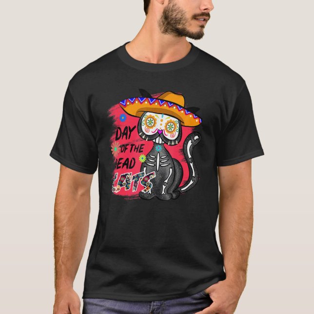 Dia de Muertos Day of the dead Cat Skeleton T Shirt (Framsida)