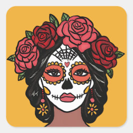 Día de Muertos Day of the dead Catrina Fyrkantigt Klistermärke