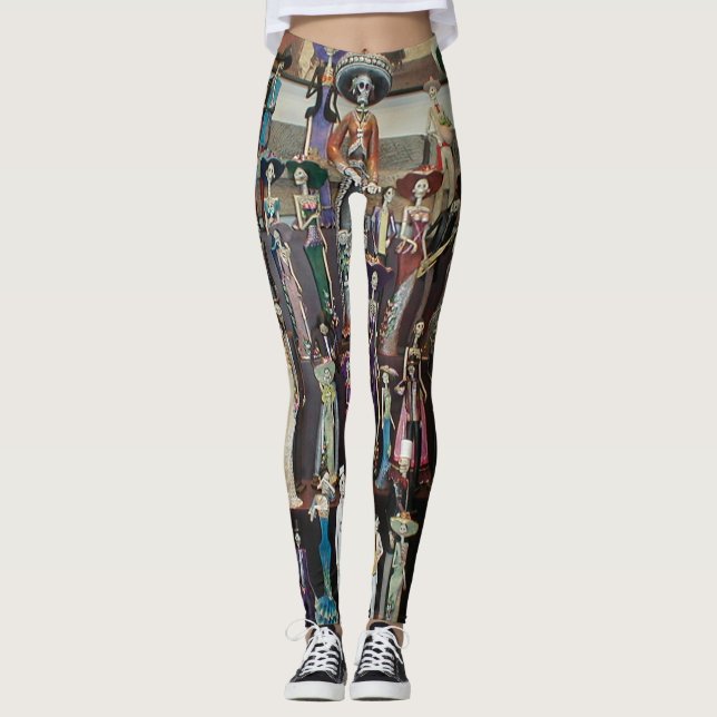 Día de Muertos (day of the dead) damasker Leggings (Framsida)