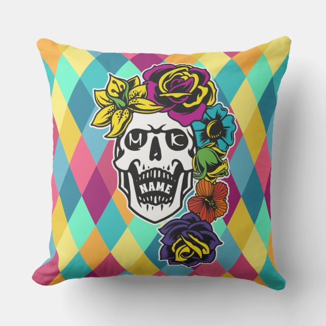Dia de Muertos Day of the dead Sugar Skull-Anpassn Kudde (Framsida)