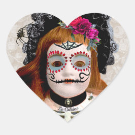 Dia de Muertos Doll Sticker Hjärtformat Klistermärke